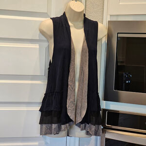 Allen B Navy And Gray Open-Front Vest With Ruffle Back Size L